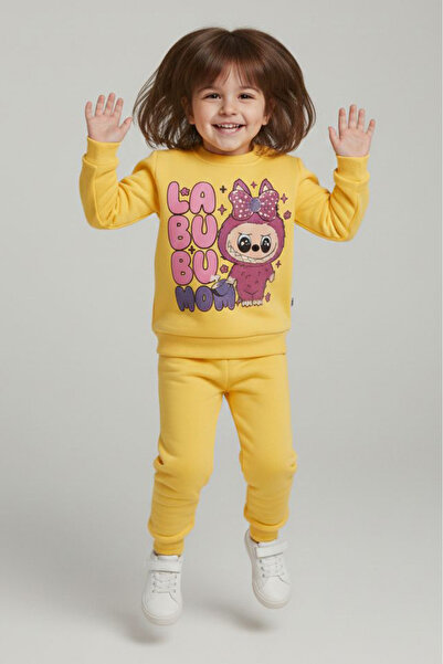 TOFİSA Set pijama pentru fete Sari cu imprimeu cu căptușeală din fleece - 280...