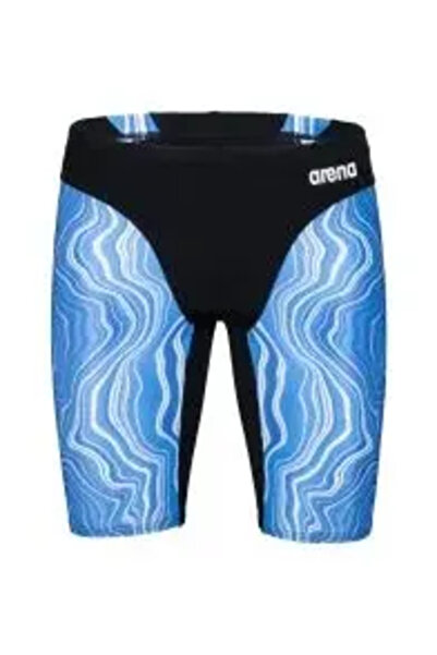 ARENA Swim Jammer Marbled Siyah Mavi Desenli Erkek Yüzücü Mayo-Siyah Mavi Des...