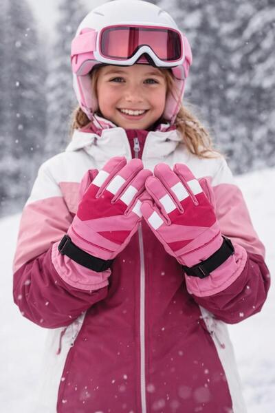 Külah Kız Çocuk Pembe Kayak-Kar Eldiveni – İçi Polar Dolgulu