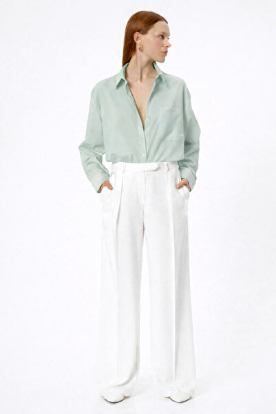 BEGBOR COLLECTİONS Women's Green 100% Linen Relaxed Fit Shirt