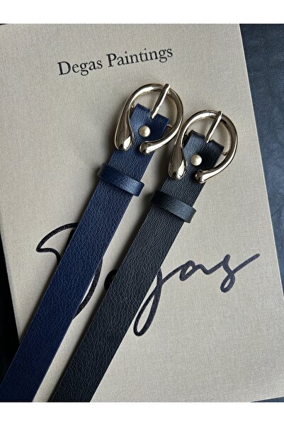 LİA KEMER Pachet de 2 curele pentru femei cu model cu jumătate de inel Impres...