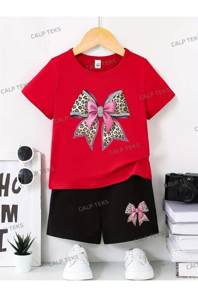CALP TEKS Летен детски комплект с блуза и къси панталони с леопардов принт
