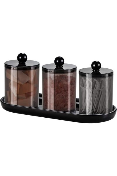 SheeChung Cotton Swab Holder Set with Tray, 3 Plastic Storage Boxes