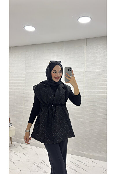 İlaydaalgül TAŞLI SİMLİ ASTARLI YAKALI KEMERLİ YELEK