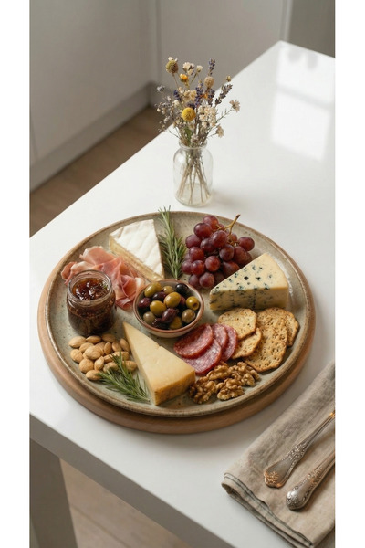 WOODHAUS Masif Ahşap Büyük Yuvarlak Supla & Sunum Tabağı – 28 cm Doğal Ahşap ...