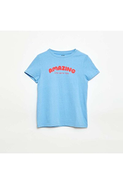 KIABI تيشيرت أزرق مطبوع عليه رسالة