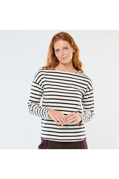 KIABI Striped Long-Sleeve Jersey T-Shirt WHITE