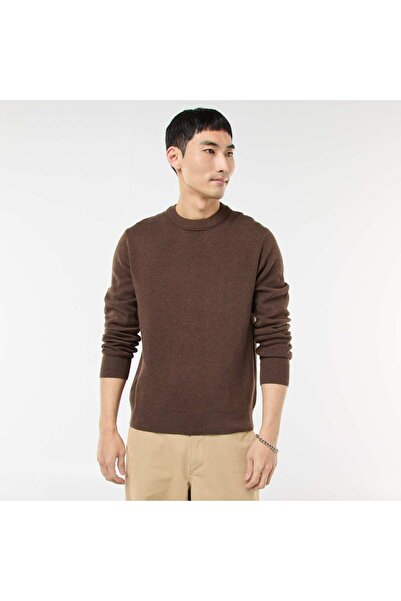 KIABI كنزة صوفية سادة برقبة دائرية، لون بني