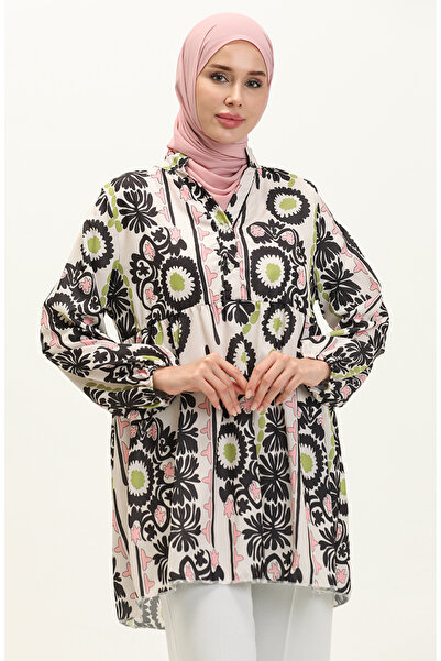 sefamerve Digital Printed Tunic 0502C-04 Black Pistachio Green
