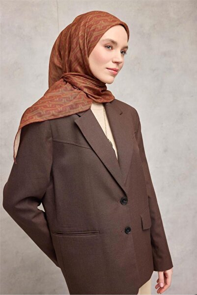 Silk Home وشاح ناعم من القطن والبوليستر بنمط هندسي برتقالي 90x90