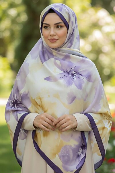 TOFİSA Garden Bloom Series Cotton Shawl Purple - 28089-Mor