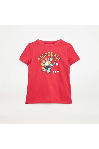 KIABI تي شيرت أحمر مطبوع بأكمام قصيرة