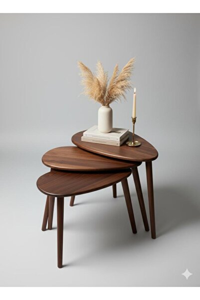 Dekor Bemerg Luna 3’lü Zigon Sehpa Koyu Ceviz – Masif, Ahşap, Doğal, İskandin...