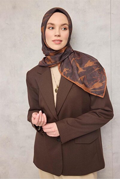 Silk Home Eșarfă moale din bumbac poliester cu model frunze castaniu 90x90