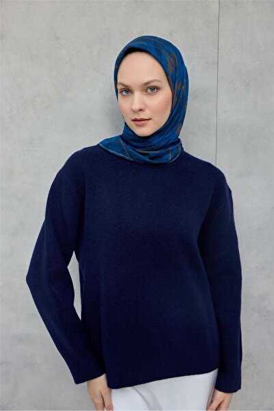 Silk Home Μαλακό κασκόλ από βαμβακερό πολυεστέρα με σχέδιο φύλλων μπλε βενζίν...