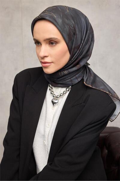 Silk Home Μαλακό κασκόλ από βαμβακερό πολυεστέρα με σχέδιο φύλλων σκούρο ανθρ...