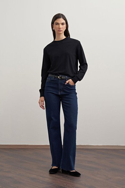 ALLDAY Тъмносини панталони с висока талия и широки крачоли от деним