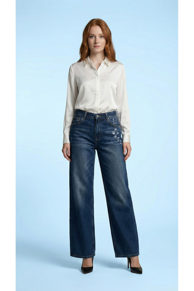 ENZİM JEANS Women's 100% Cotton Wideleg Baggy Jeans