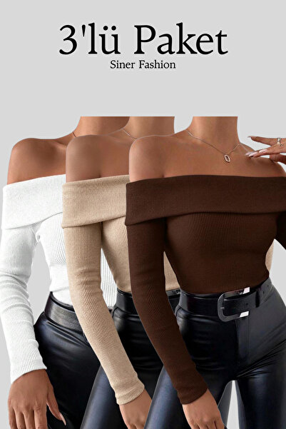 Siner Fashion Women's 3-Pack Madonna Collar Long Sleeve Blouse