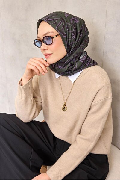 Silk Home Eșarfă moale din bumbac poliester model abstract verde închis 90x90