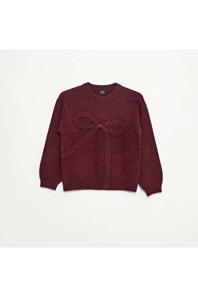 KIABI كنزة صوفية محبوكة بتفاصيل فيونكة محبوكة باللون الأحمر