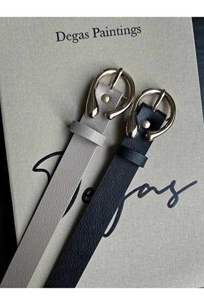 LİA KEMER Pachet de 2 curele pentru femei cu model cu jumătate de inel Impres...