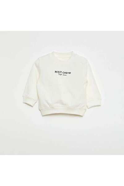 KIABI Lightweight Fleece Sweatshirt with Print WHITE