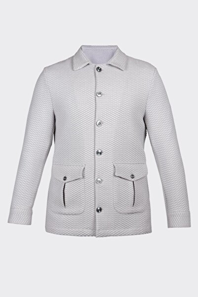 White Stone White relaxed fit button-down patterned shirt jacket with two poc...