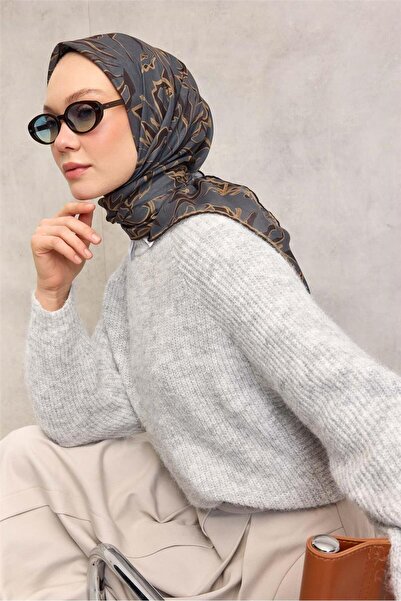 Silk Home Βαμβακερό πολυεστερικό μαλακό κασκόλ ανθρακί με αφηρημένο σχέδιο, α...