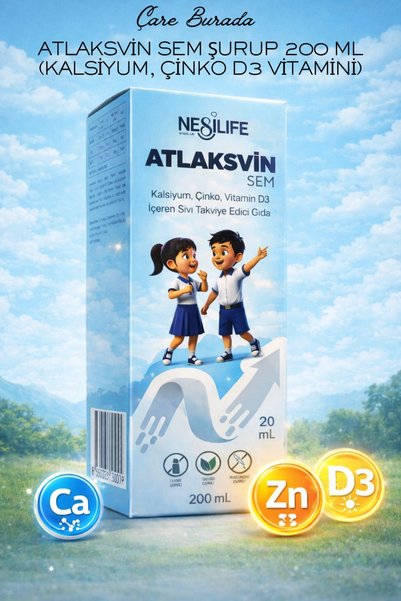 Çare Burada Atlaksvin Sem Şurup 200 Ml (Kalsiyum, Çinko D3 Vitamini)