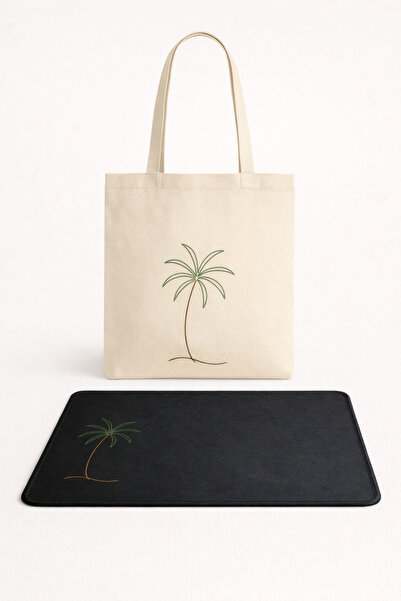 hodie collection Palm Tree Patterned Raw Cloth Strap Bag & Mousepad Set