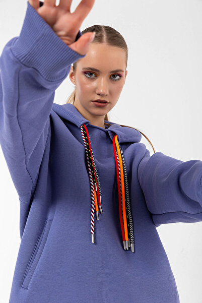 Common People İpli Oversize Hoodie Royal Mor