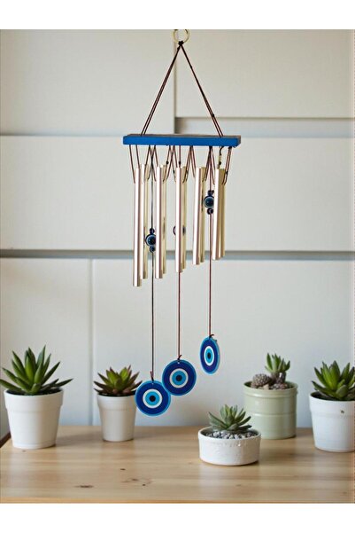 ELSELİFE Feng Shui Nazar Boncuğu Metal Rüzgar Çanı Mavi Dış Mekan Bahçe Balko...