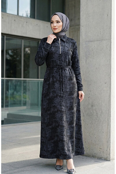 sefamerve Рокля с яка, цип и връзки отпред, модел 0235-04, черна