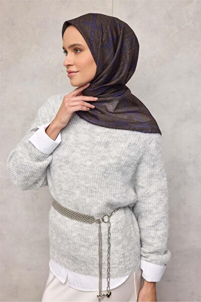 Silk Home Eșarfă moale din bumbac poliester model geometric verde închis 90*90