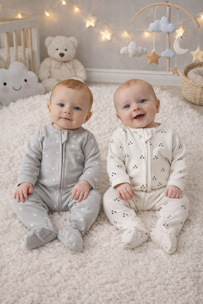 AKİ MODA KİDS Organic Cotton Newborn Baby Romper with Zippered Booties