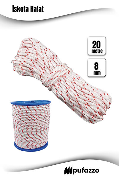 PUFAZZO İskota Halat 8mm 20m - Polyester Knitted Rope - Durable Marine, Sailo...