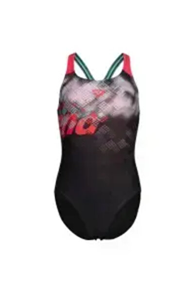 ARENA Girl's Splash Point Siyah Baskılı Kız Çocuk Mayo-10-11 Yaş