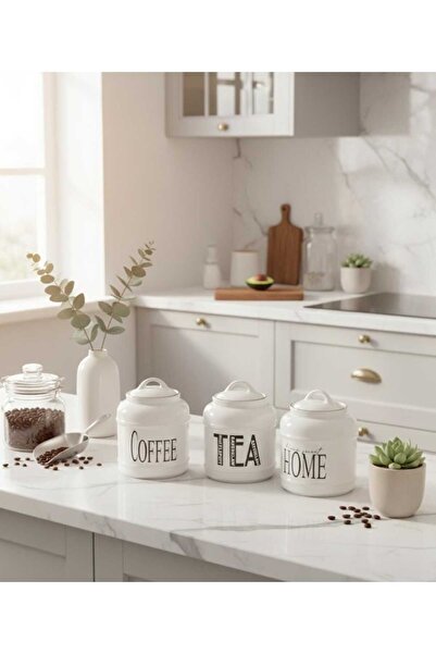 Home Countertop Large Size 3-Piece Ceramic Jar Set with Lid Storage Jar Large...
