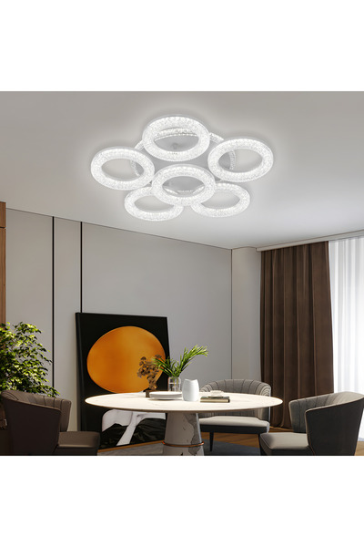 iTin Lustra LED FREJA cu Telecomanda, 90W, 3000K/4000K/6000K, Dimabil, Alb, C...