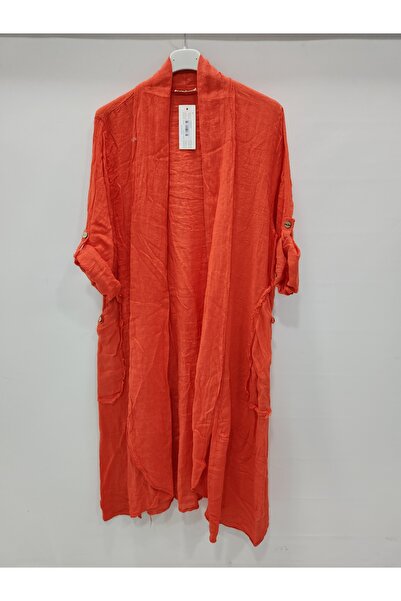 della moor Women's Orange Italian Foldable Long Linen Kaftan with Sleeves and...