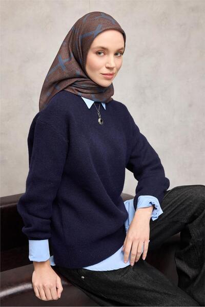 Silk Home وشاح ناعم من القطن والبوليستر، لون بني فاتح، بنمط هندسي، مضاد للانز...