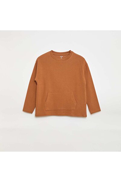KIABI T-shirt with Ottoman Knit Kangaroo Pocket BROWN