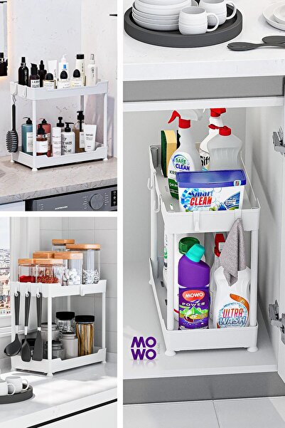 Mowo Home Mutfak Banyo Rafı Dolap Tezgah Altı Üstü Baharatlık Kavanoz Deterja...