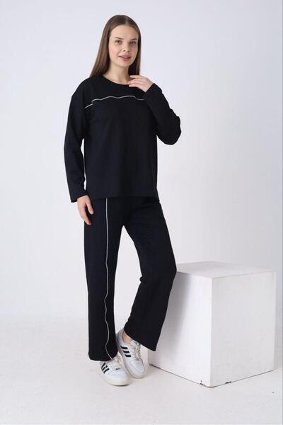 AWOONN Μαύρο Σετ Λίκρα Οσχό Μοντάλ με Λεπτομέρεια Μίνιμαλ Γραμμών