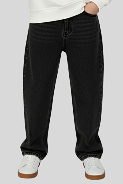 ww waka waka kids store Boy's Black Loose Fit Jean Pants - Wide Cut Baggy Denim