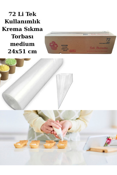 Erenle Krema Sıkma Torbası 72 Li Tek Kullanımlık Hamur Krema Kurabiye kek Şek...