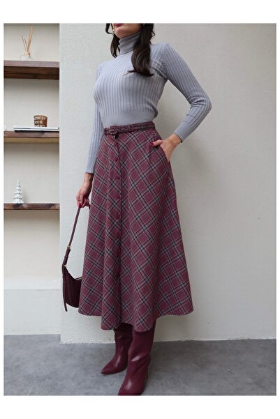 ESRAHELVACI Plaid Pattern Front Buttoned Skirt