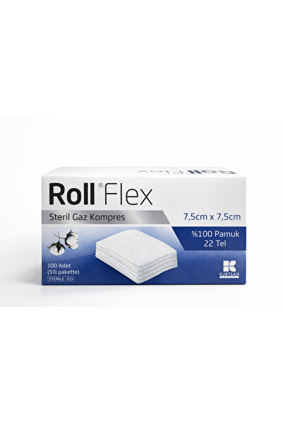 roll flex Steril Gaz Kompres 7.5×7.5 cm Pamuk 22 Tel 100 Adet (5’li Paket)