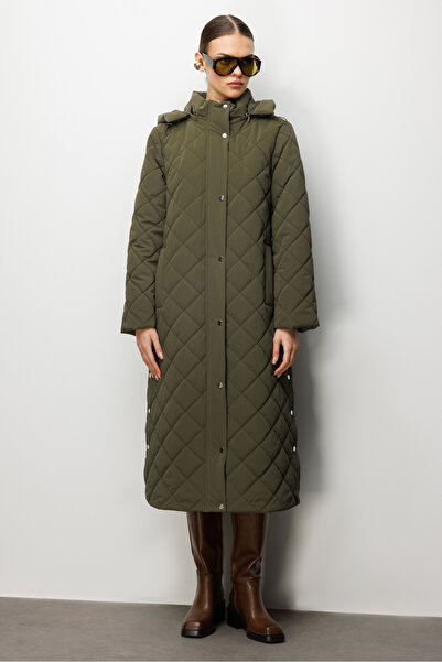 Trenç Kapüşonlu Uzun Kapitone Kaban 5921